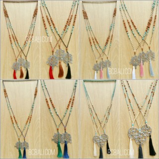 mix beads mala stone crystal tassels necklaces pendant silver bronze